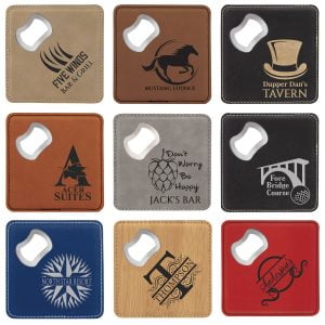 Square Laserable Leatherette Bottle Opener Coaster 4" x 4""