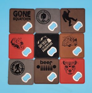 Square Laserable Leatherette Bottle Opener Coaster 4" x 4""